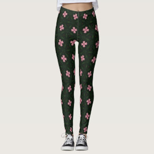 Mörk grönt och Rosa Geometric Mönster Leggings