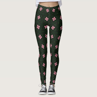 Mörk grönt och Rosa Geometric Mönster Leggings