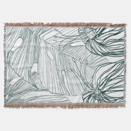 mörk grönt och teala monstera löv & lilies-kontur filt