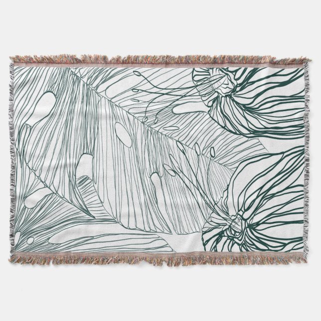 mörk grönt och teala monstera löv & lilies-kontur filt (Framsidan)