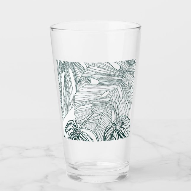 mörk grönt och teala monstera löv & lilies-kontur glaskopp (Framsida)