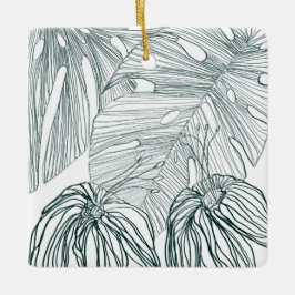 mörk grönt och teala monstera löv & lilies-kontur julgransprydnad keramik