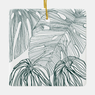 mörk grönt och teala monstera löv & lilies-kontur julgransprydnad keramik