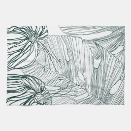mörk grönt och teala monstera löv & lilies-kontur kökshandduk