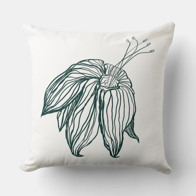 mörk grönt och teala monstera löv & lilies-kontur kudde (Framsida)