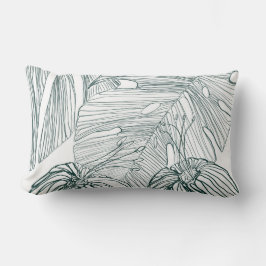 mörk grönt och teala monstera löv & lilies-kontur lumbarkudde