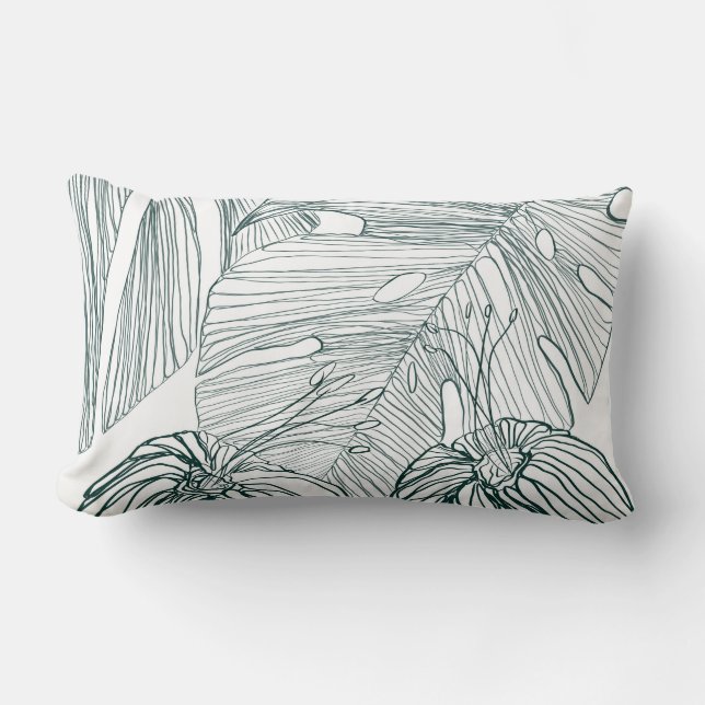 mörk grönt och teala monstera löv & lilies-kontur lumbarkudde (Framsida)