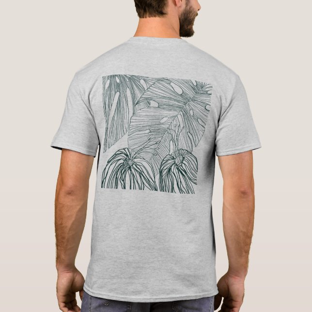 mörk grönt och teala monstera löv & lilies-kontur t shirt (Baksida)
