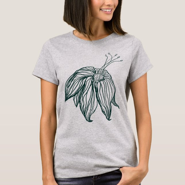 mörk grönt och teala monstera löv & lilies-kontur t shirt (Framsida)