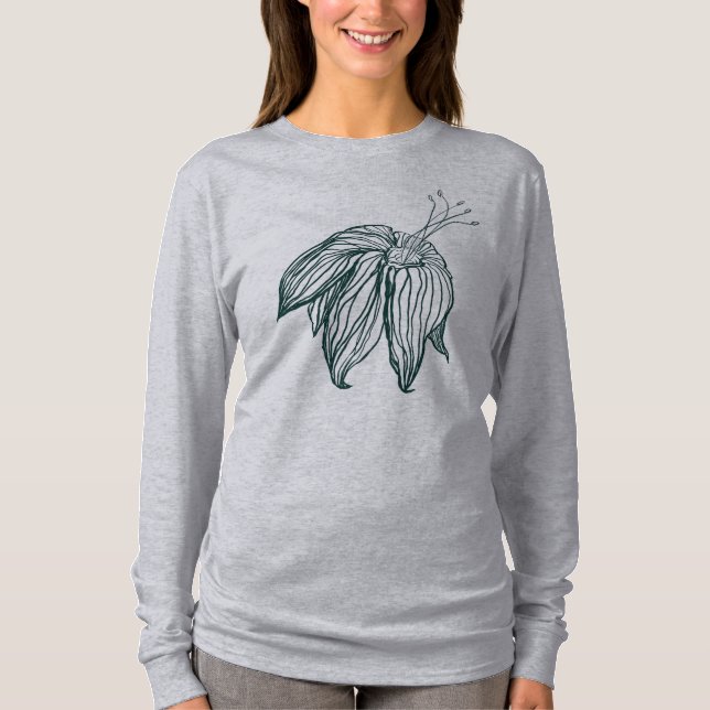 mörk grönt och teala monstera löv & lilies-kontur t shirt (Framsida)