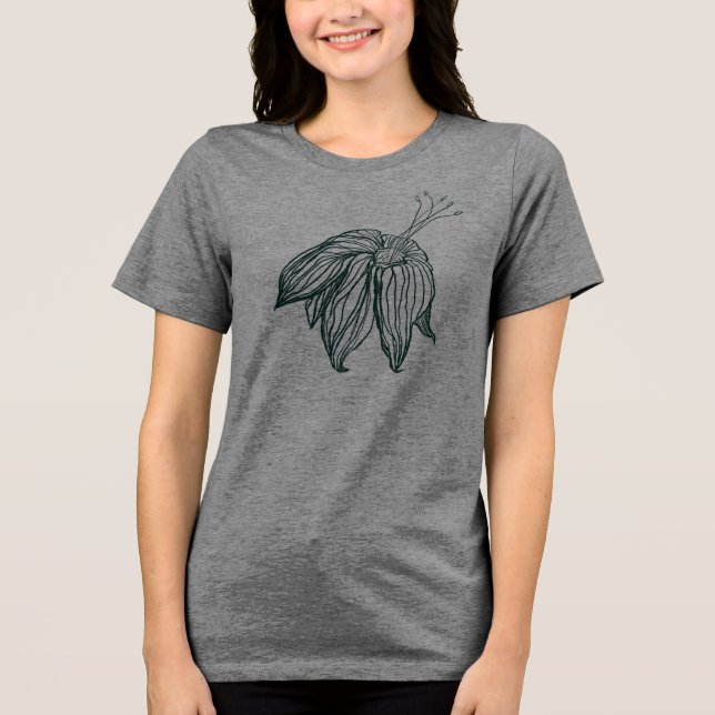 mörk grönt och teala monstera löv & lilies-kontur t shirt (Framsida)