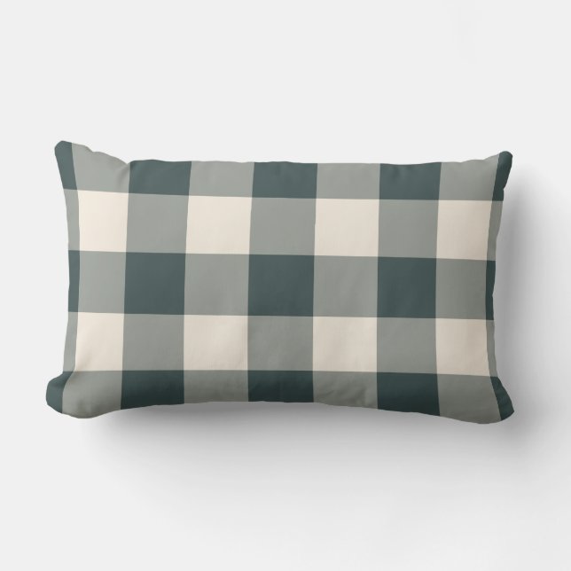 Mörk grönt off-White Gingham Mönster Checkered Lumbarkudde (Framsida)