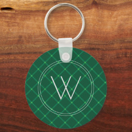 Mörk grönt plaid festive anpassningsbar monogram nyckelring