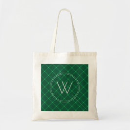 Mörk grönt plaid festive anpassningsbar monogram tygkasse