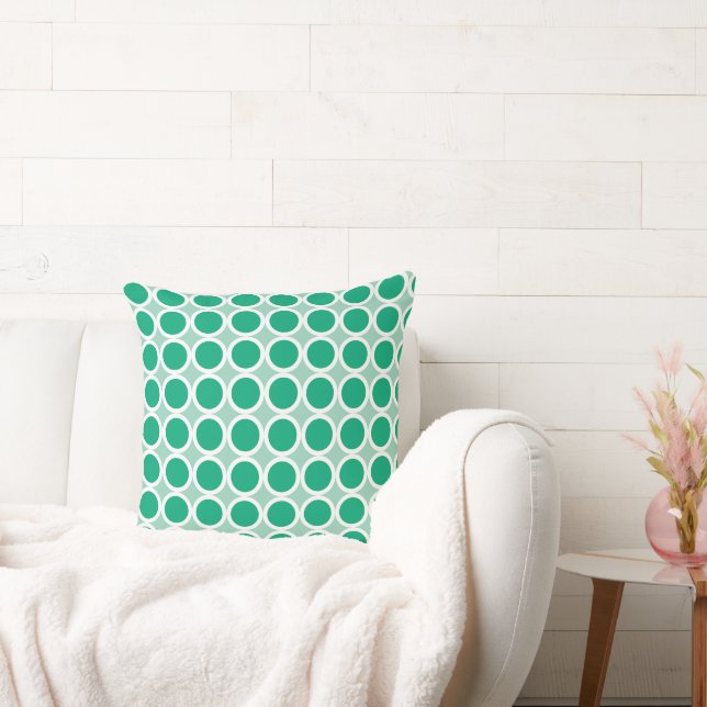 Mörk grönt Polka dots med vit Gräns på Teal Kudde (Soffa)