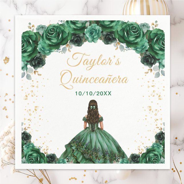 Mörk grönt Princess Blommigt Quinceañera Pappersservett (Skapare uppladdad)