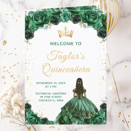 Mörk grönt Princess Blommigt Quinceañera-programme Program