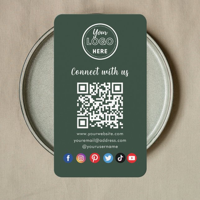 Mörk grönt QR-kod Anslut med USA Social Media Visitkort (Skapare uppladdad)
