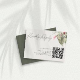 Mörk grönt QR-kod för enkel tropisk Blommigt OSA Kort