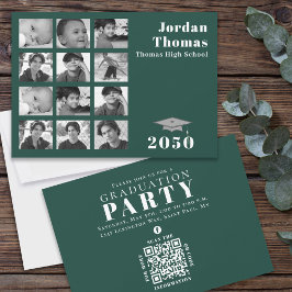 Mörk grönt QR-kod för Studenten Multi Photo Collag Inbjudningar
