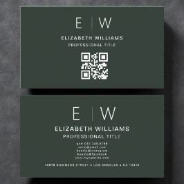 Mörk grönt QR-kod, monogram - minimalistisk modern Visitkort