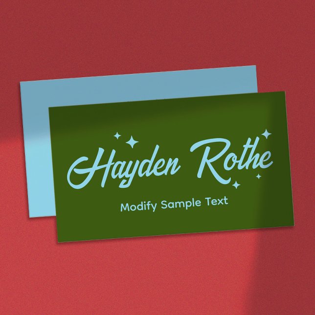 Mörk grönt Retro-typografiklaster Visitkort (retro typography and stars in dark green and pastel  blue design business cards)