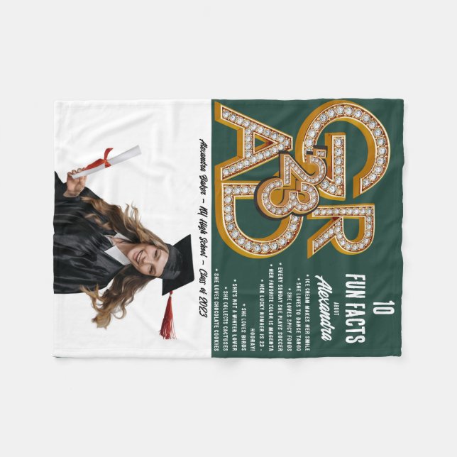 Mörk grönt Roligt Facts & Photo 2023 Grad Studente Fleecefilt (Framsidan (Horisontell))