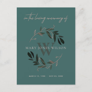 MÖRK GRÖNT ROSA FOLIAGE WREATH MEMORIAL TACK INBJUDAN VYKORT