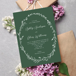 Mörk grönt Rustic Wildblomme Wandec Bröllop Inbjudningar