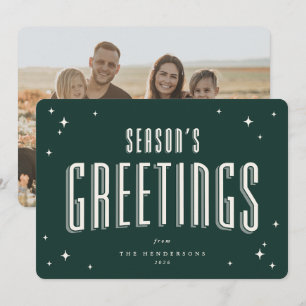 Mörk grönt säsongens Greetings Retro Stars Photo Julkort