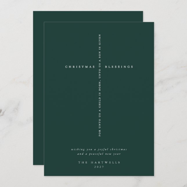 Mörk grönt skript för elegant Kor Julkort (Fram/baksida)