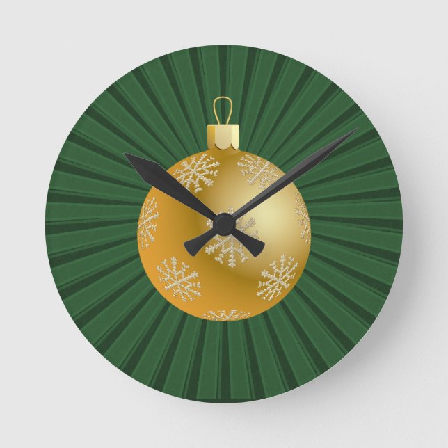 Mörk grönt Starburst Rand Ornament Wall Clock Rund Klocka (Framsida)