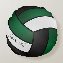 mörk grönt, svart och vit volleyboll | DIY Namn Rund Kudde
