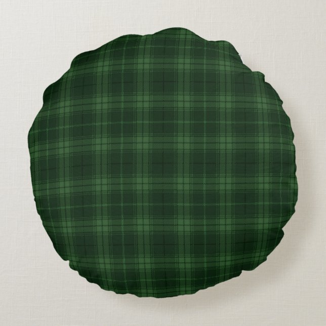 Mörk grönt Tartan Play Scottish Mönster Rund Kudde (Baksidan)