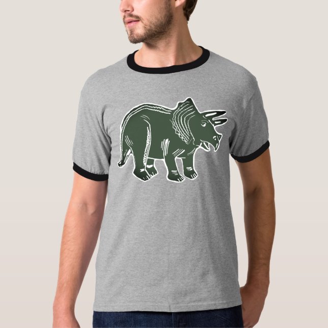 Mörk grönt Triceratops Manar Ringer T-Shirt (Framsida)