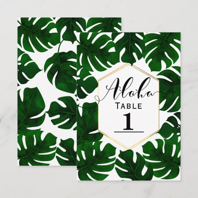 Mörk grönt Tropiska Löv Vita Guld-Bordsnumret Inbjudningar (Fram/baksida)