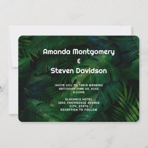 Mörk grönt Tropiska Löven Mönster Bröllop Inbjudningar