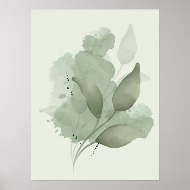 Mörk grönt vattenfärgen Löv Poster (Framsidan)