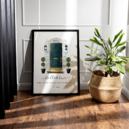 Mörk grönt vattenfärgsdörr i hemmet för hemmet poster