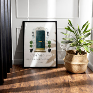 Mörk grönt vattenfärgsdörr i hemmet för hemmet poster