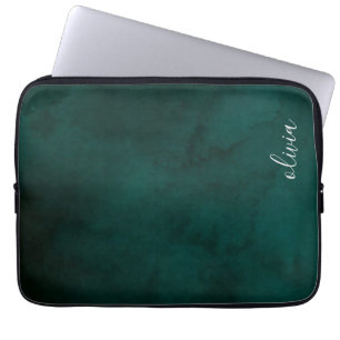 Mörk grönt vattenfärgsmonogram Laptop sleeve