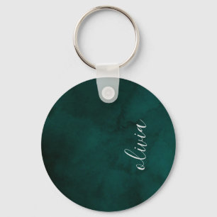 Mörk grönt vattenfärgsmonogramnyckelkedja - person nyckelring