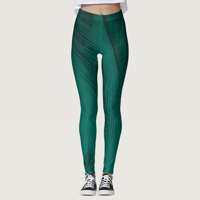 Mörk grönt Vintagen Feather Struktur Leggings (Framsida)