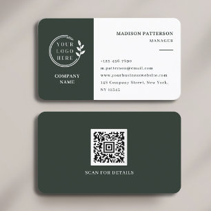 Mörk grönt vit Logotyp QR-kod - minimalistisk mode Visitkort