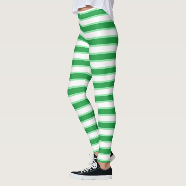 Mörk - grönt-, vit- och pastellgröntrandar leggings (Vänster)
