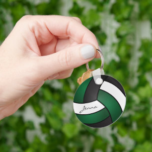 Mörk grönt, vit och svart volleyboll nyckelring