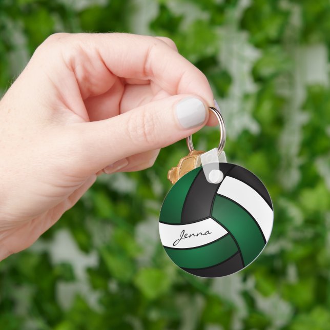 Mörk grönt, vit och svart volleyboll nyckelring (Hand)