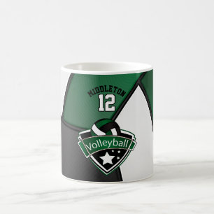 Mörk - grönt-, vit- och svartvolleybolldesign kaffemugg