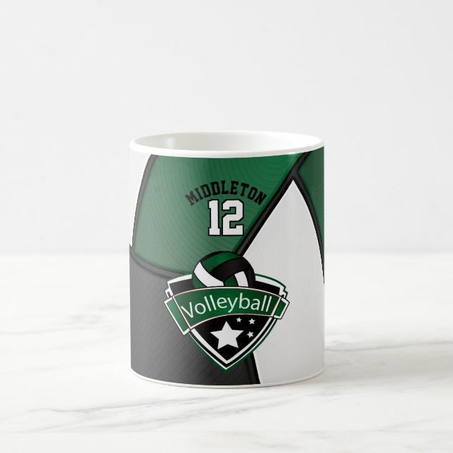 Mörk - grönt-, vit- och svartvolleybolldesign kaffemugg (Center)