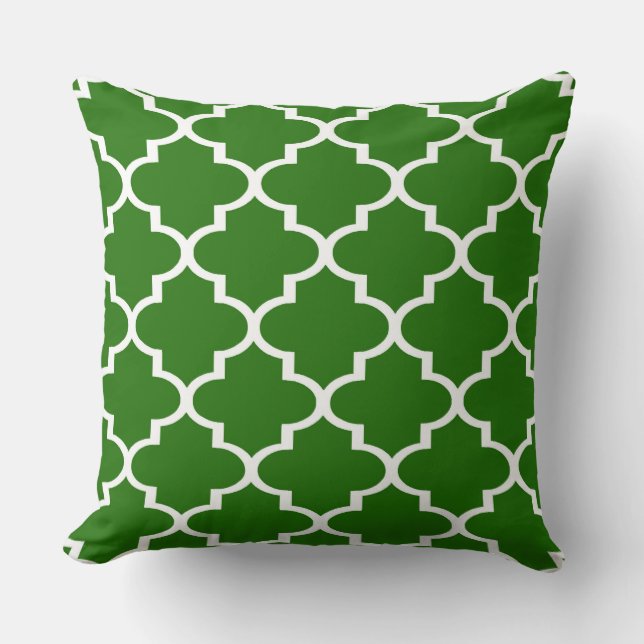 Mörk grönt vit Quatrefoil Lattice Pillow Kudde (Framsida)
